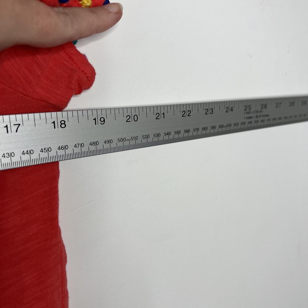 Boden Shirt Womens Medium Coral‎ Slub Cotton Pom Pom Trim Crewneck Short Sleeve - Picture 9 of 10